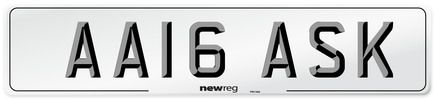 AA16 ASK Number Plate from New Reg
